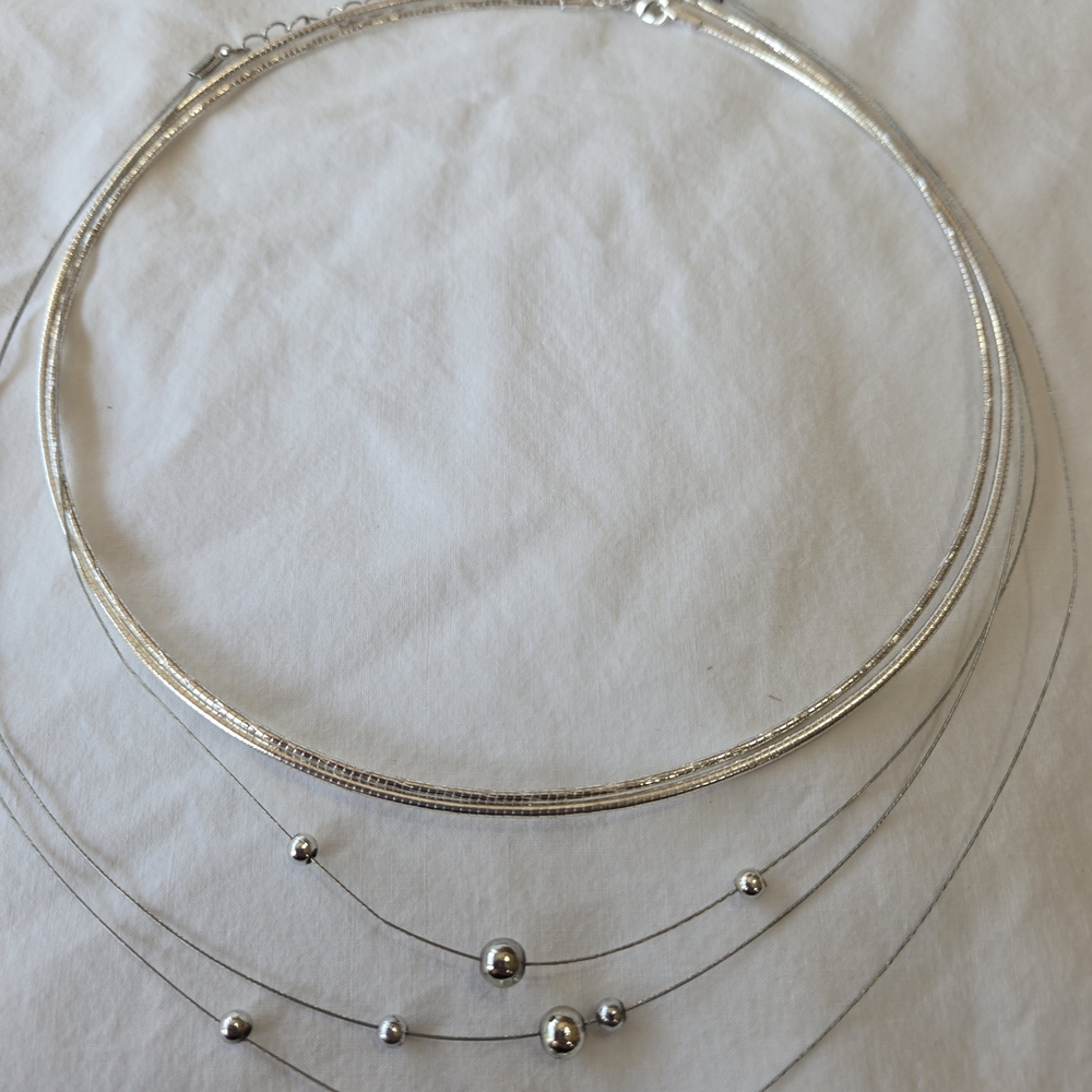 3 Silvertone Layering Necklaces